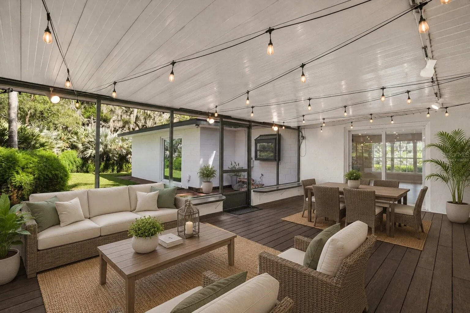Virtually staged screened-in patio showcasing the perfect space for relaxing and entertaining