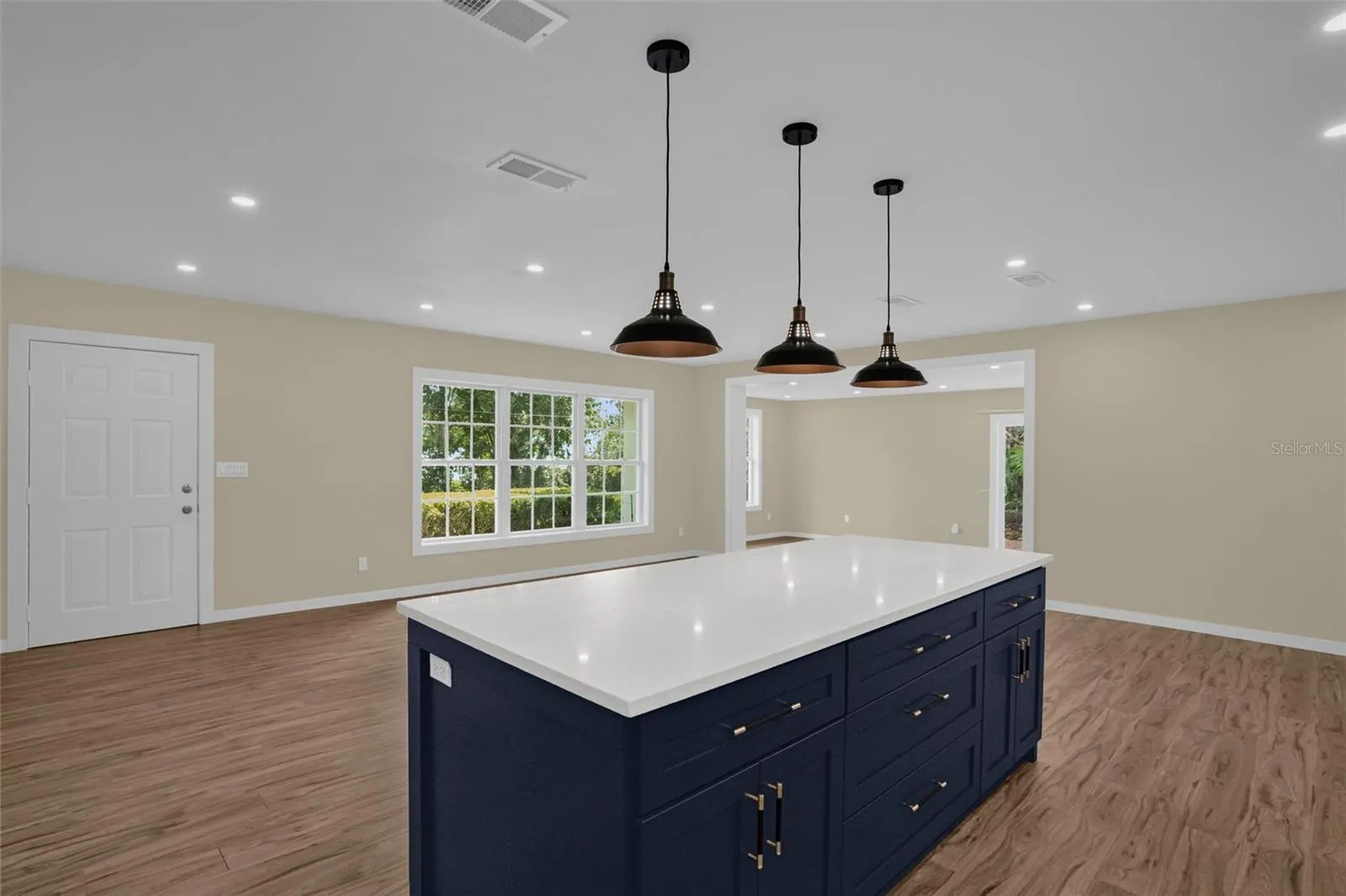 Kitchen island overlooking the living room.