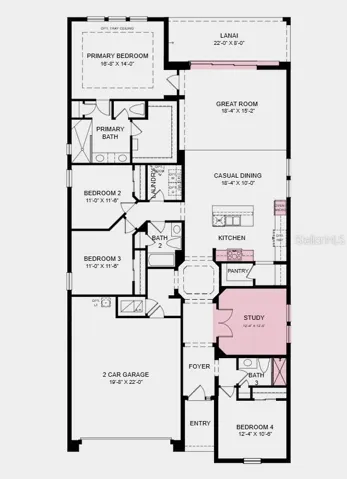 Floor Plan - Additional Highlights Include: extended flooring into the primary suite and closet, shower in bath 3, 8' interior doors, study with French doors, and outdoor kitchen rough-in