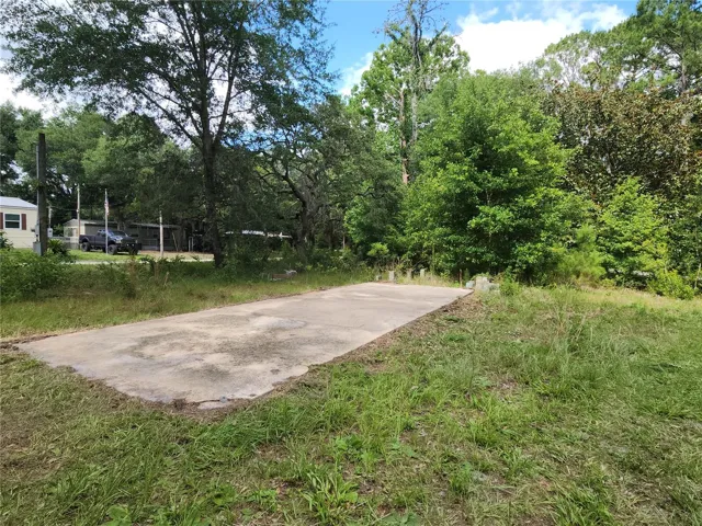 Cement pad. Great for parking your boat or RV