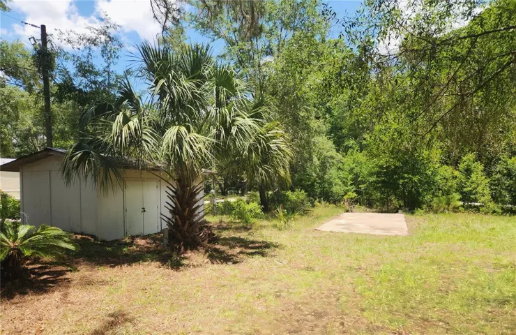 View of front yard and shed