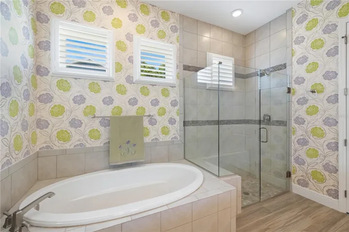 Spa style tub and walk in shower