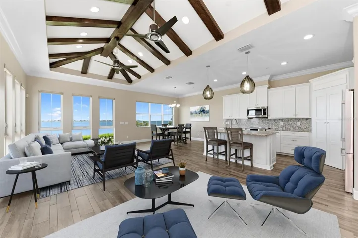 Digitally staged Great room with unobstructed views