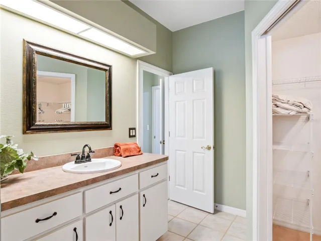 Primary bathroom with spacious walk-in closet.
