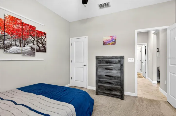 Downstairs bedroom complete with built in closet and ceiling fan