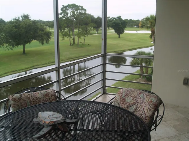 Comfy furniture with creek views