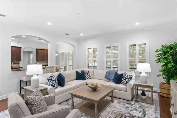 Open to the kitchen, the expansive family room serves as the heart of the home.