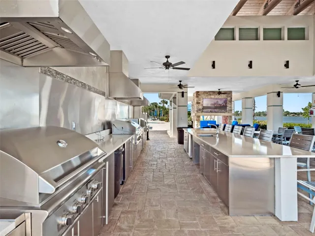 Poolside gas grills with refrigerators, icemaker, TV lounge