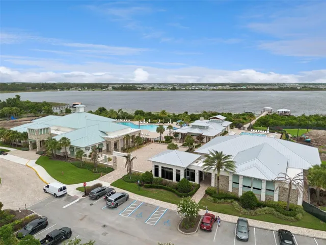 Aerial facing clubhouse and fitness center