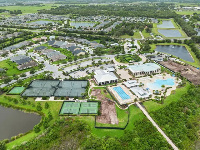 Aerial view of tennis and pickleball courts at amenity center