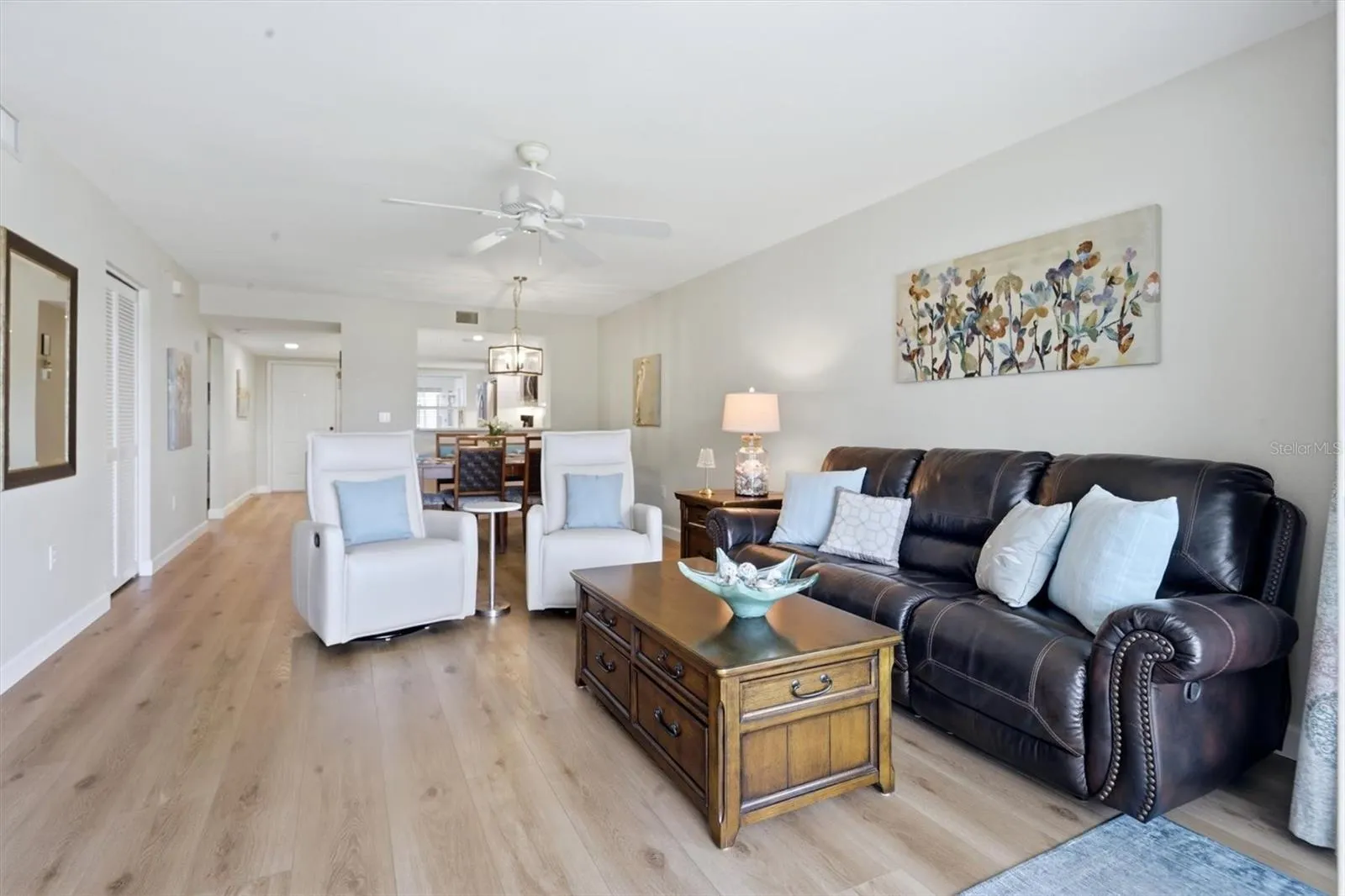 Living room with dining room behind