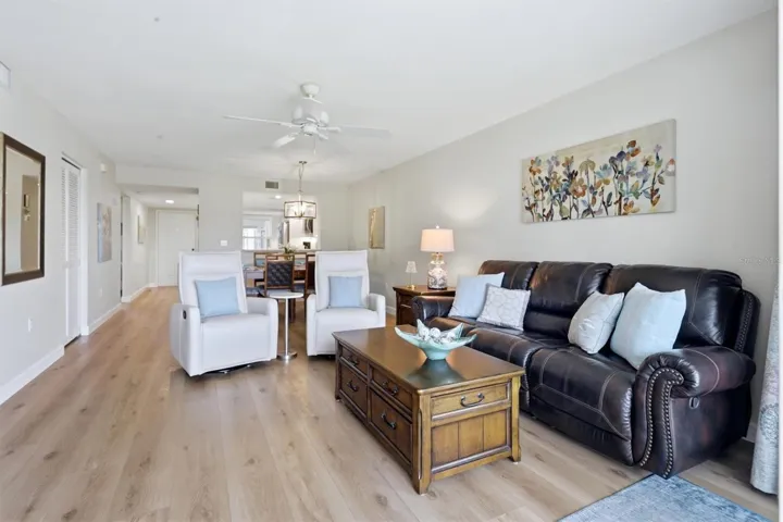 Living room with dining room behind