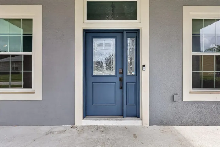 Beautiful front door entry with leaded glass details ~