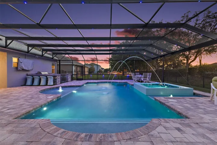 Fountain lights in the pool and spa ~