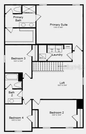 Second Floor Plan - Additional Highlights Include: washer, dryer, refrigerator, whole house blinds