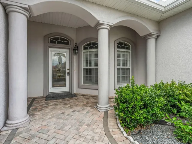 Elegant Front Entrance w/Leaded Glass Door & Storm Door