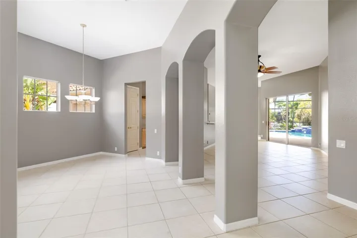 Open, seamless flow formal Dining room