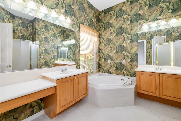 Primary, bathroom, with dual sinks, garden soaking tub, walk in shower