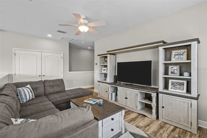 Flexible loft space for seating, media, work, or play