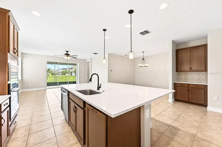 Kitchen is open to the living and dining area.