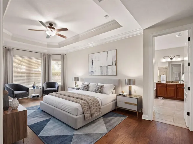 Master bedroom with bay windows