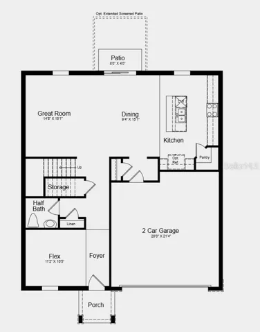 First Floor Plan - Additional Highlights Include: top load washer and dryer, GE refrigerator, extended LVP flooring on the 1st floor, and window blinds throughout the whole house
