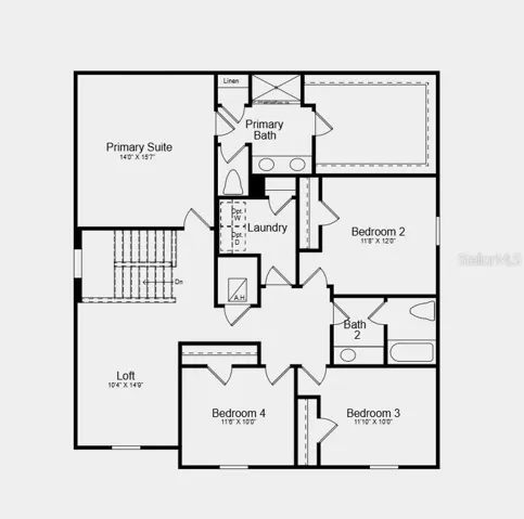 Second Floor Plan - Additional Highlights Include: top load washer and dryer, GE refrigerator, extended LVP flooring on the 1st floor, and window blinds throughout the whole house