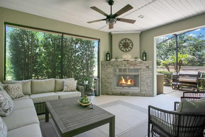 Backporch lanai with gas fireplace