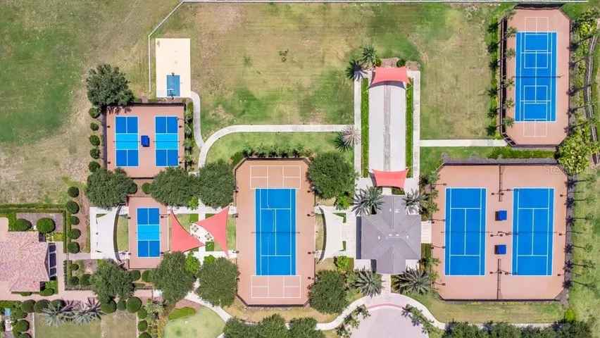 Aerial View of Tennis, Basketball and Pickle Ball Courts at Magnolia House