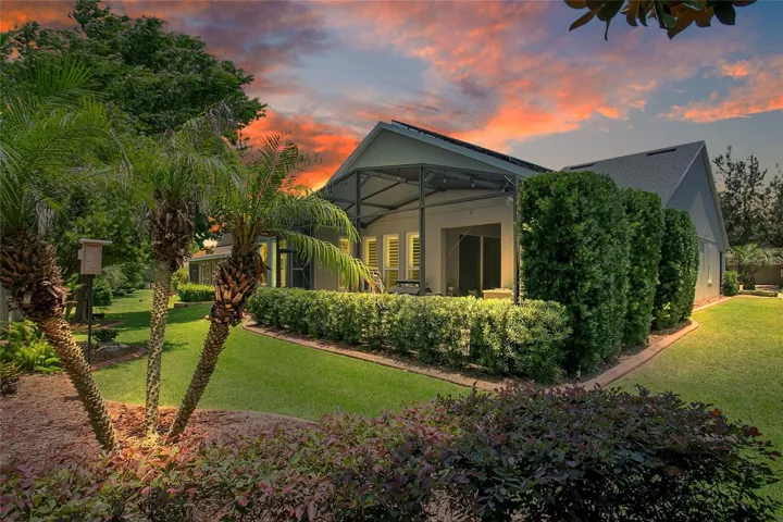Twilight rear view of home