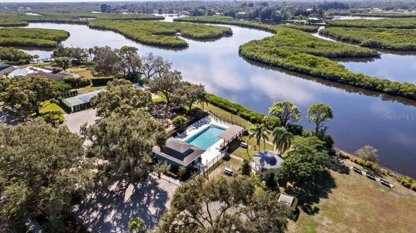 Aerial view of community area along the Braden river