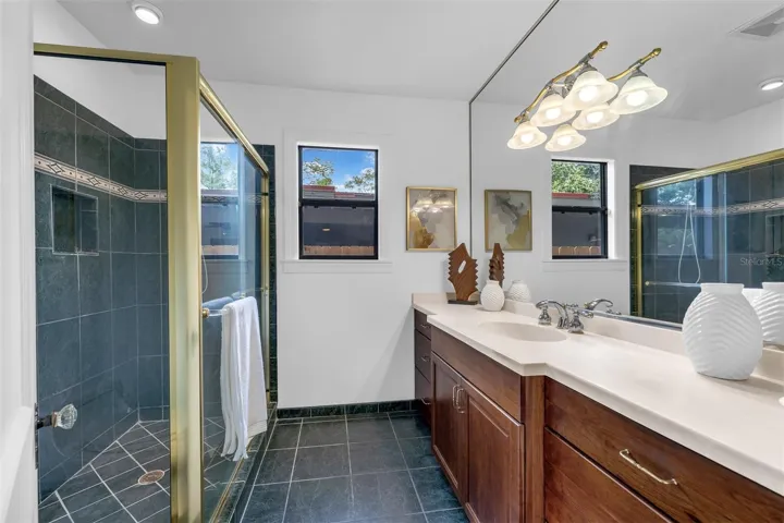 Large bathroom with an oversized vanity.