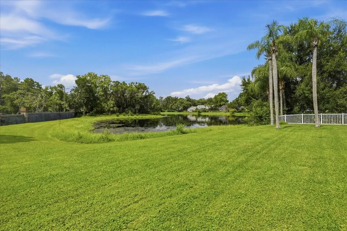 Large backyard with pond.