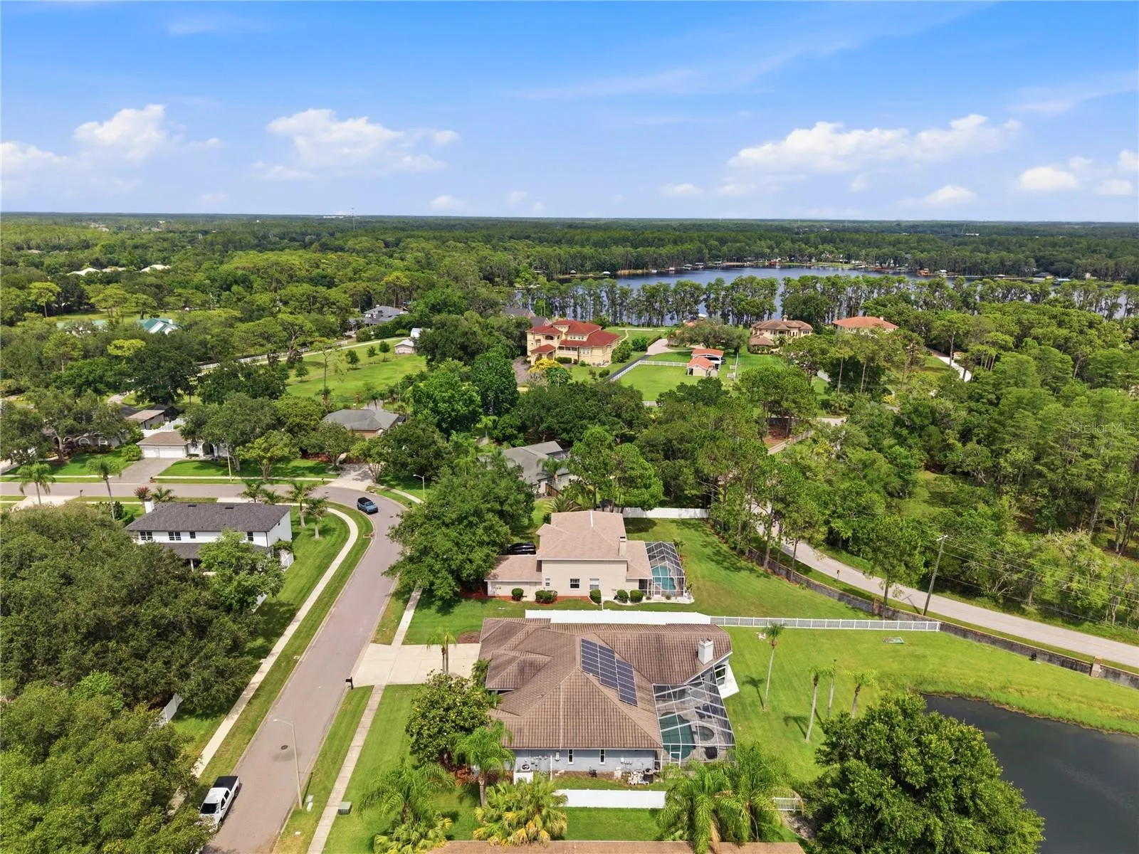Aerial view from the west of the property