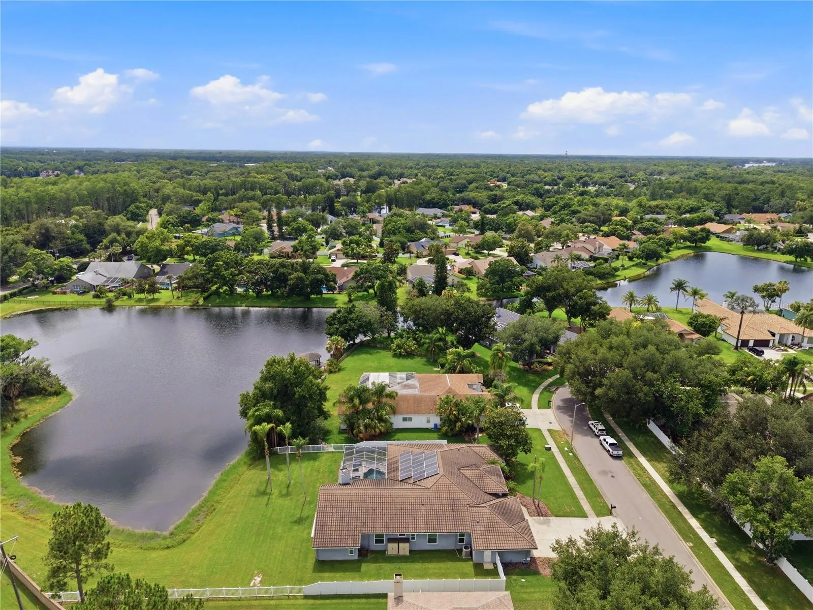 Aerial view from the east of the property