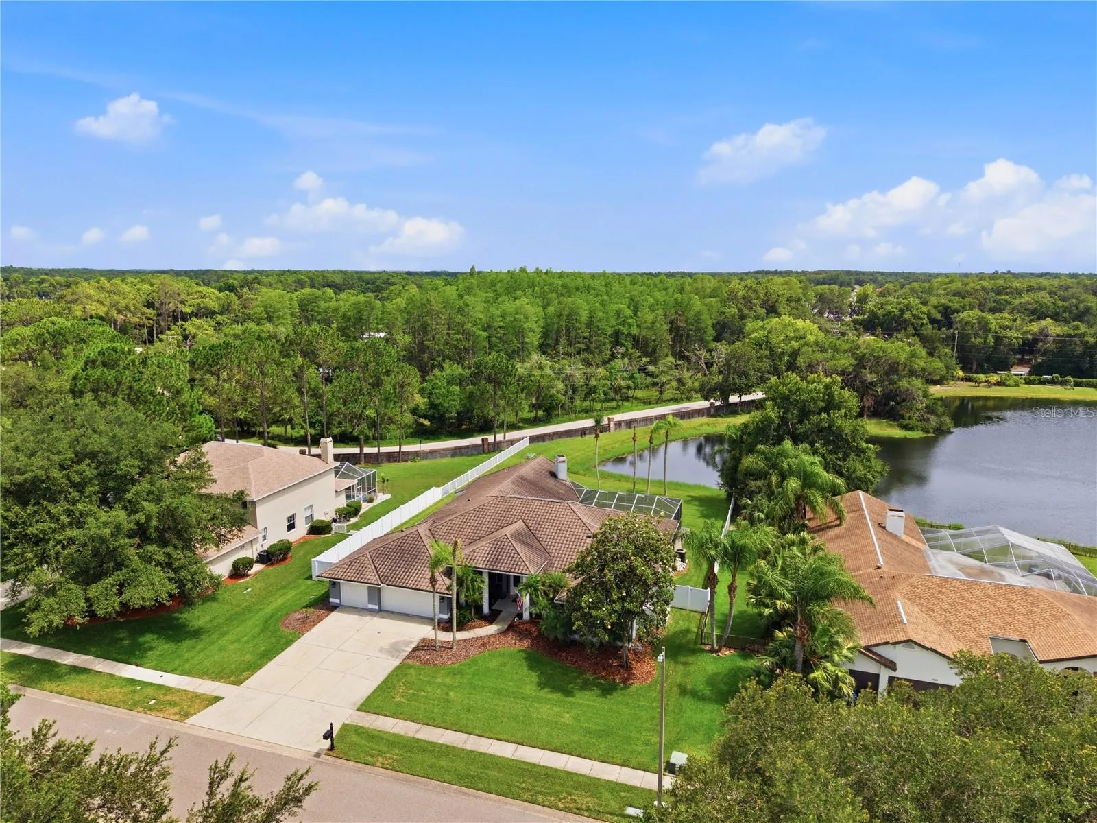 Aerial view of the front of the property