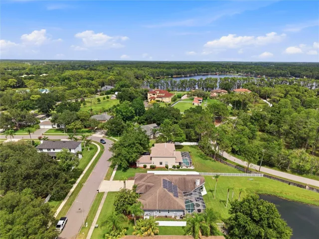 Aerial view from the west of the property