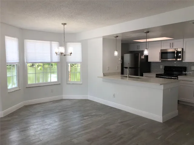 Dining area with beautiful Pond view