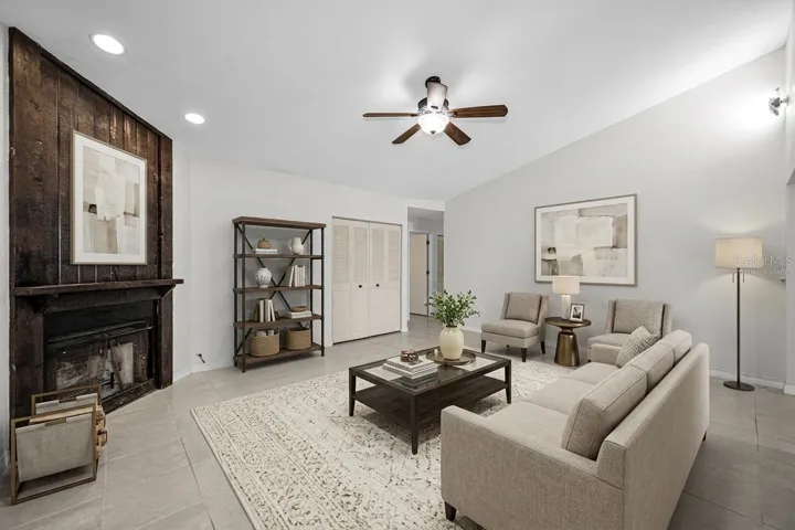 Living room area virtually staged