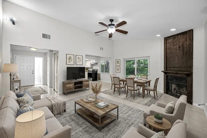 Living room area virtually staged