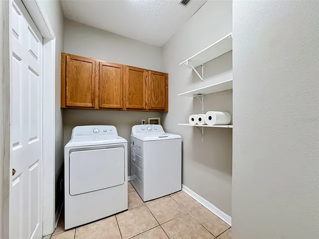 Laundry room has a nice amount of storage for laundry and othr supplies