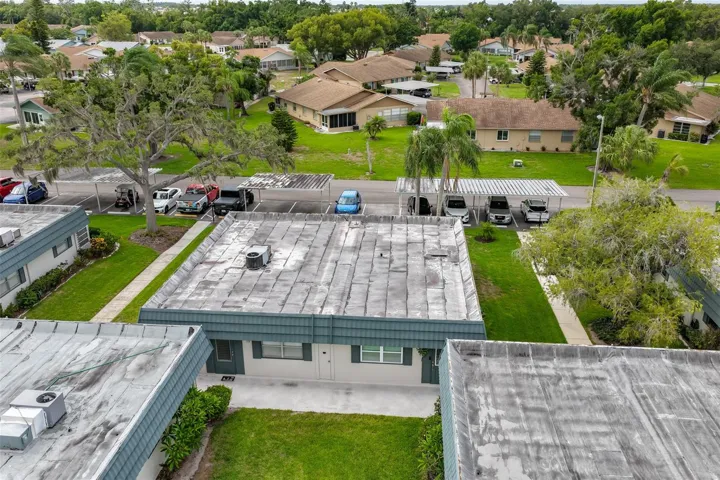 Aerial view overlooking the green space