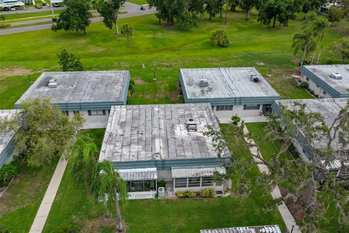 Aerial view overlooking the green space
