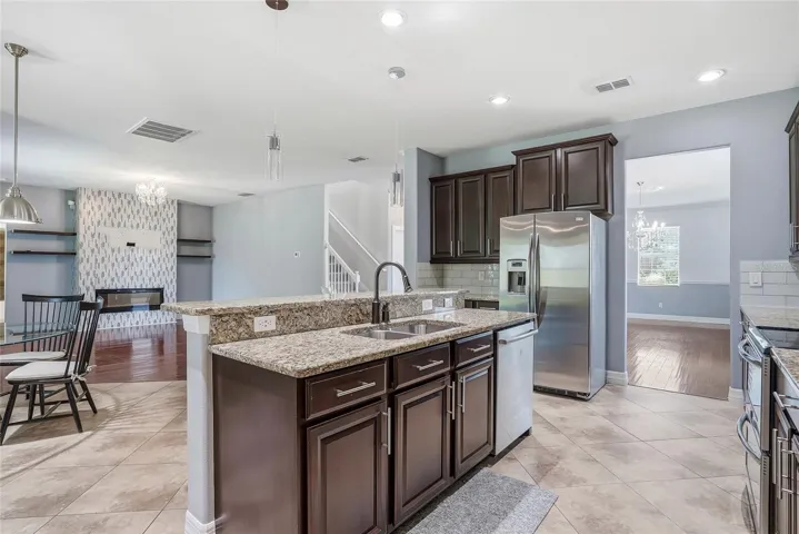 Kitchen overlooks the Family room