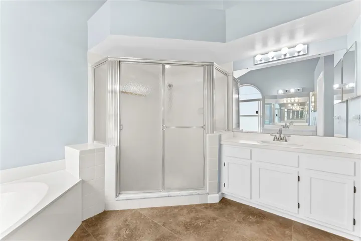 Primary bathroom has a double vanity