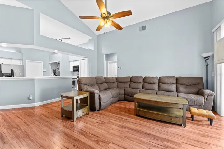 The kitchen and the family room are in the back of the house