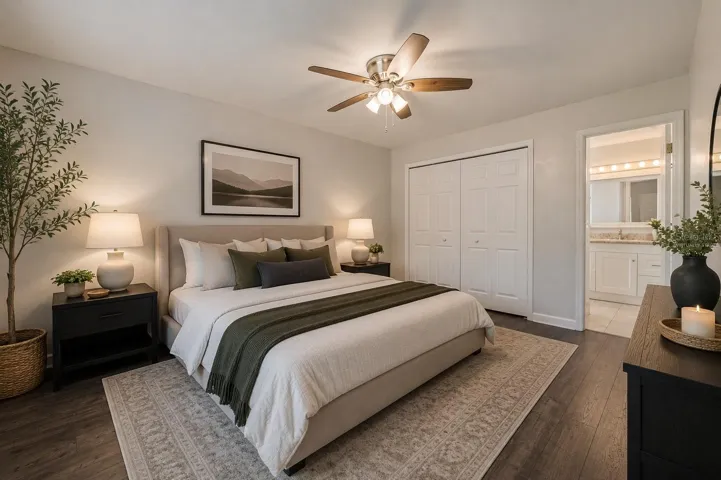 virtually staged primary bedroom