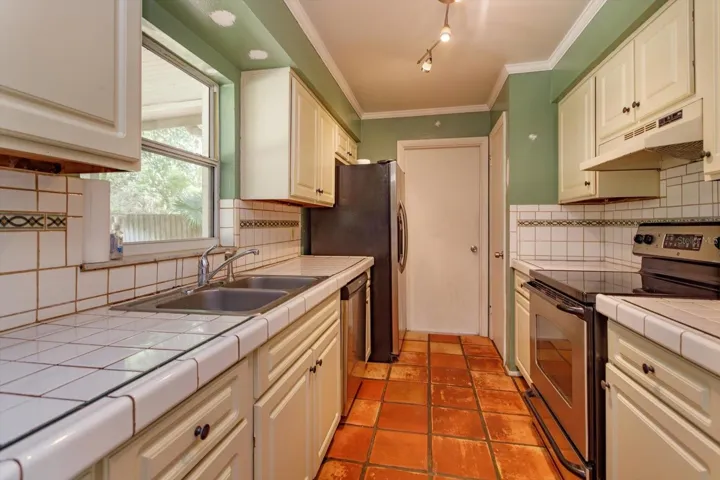 Kitchen with view of the back yard