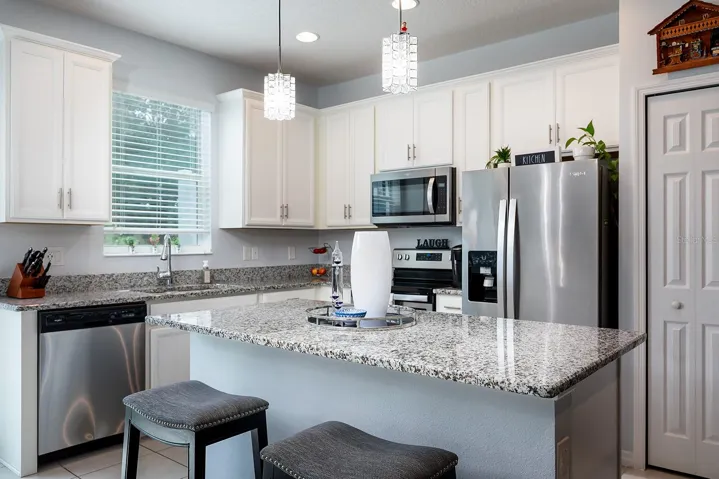 White cabinets with stainless appliances
