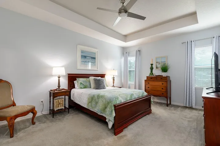 Primary bedroom with tray ceiling